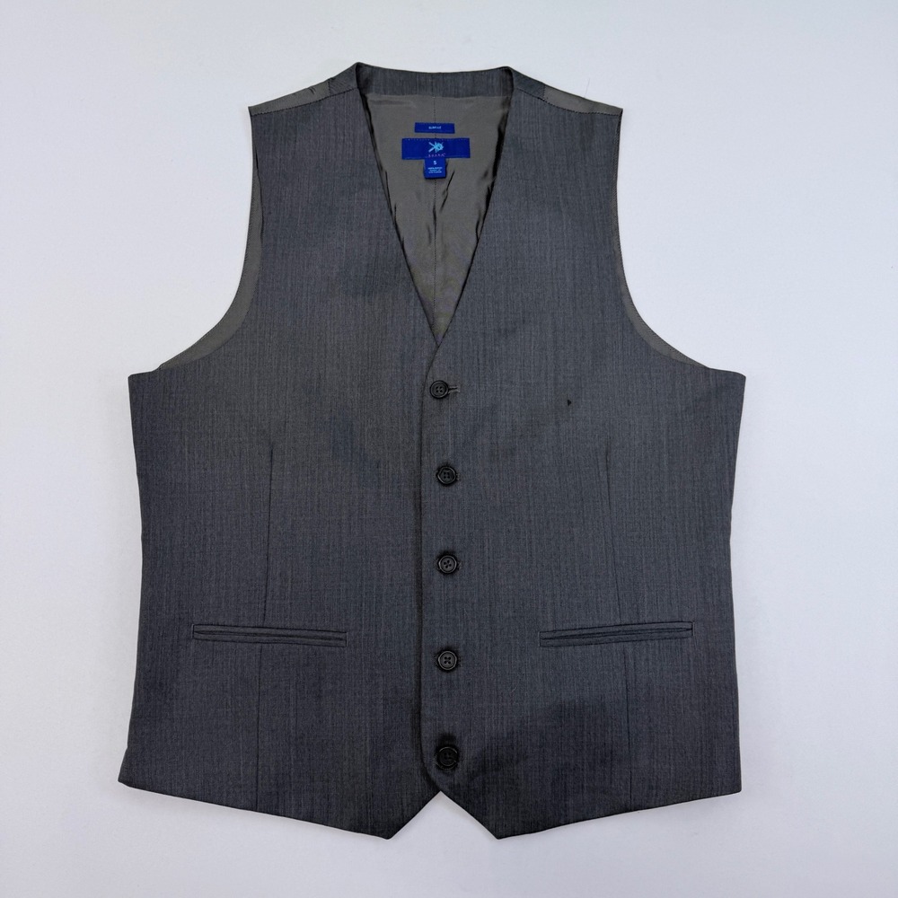 Egara Mens Slim Fit 100% Wool Suit Vest Gray Sharkskin Size Small 5-Button